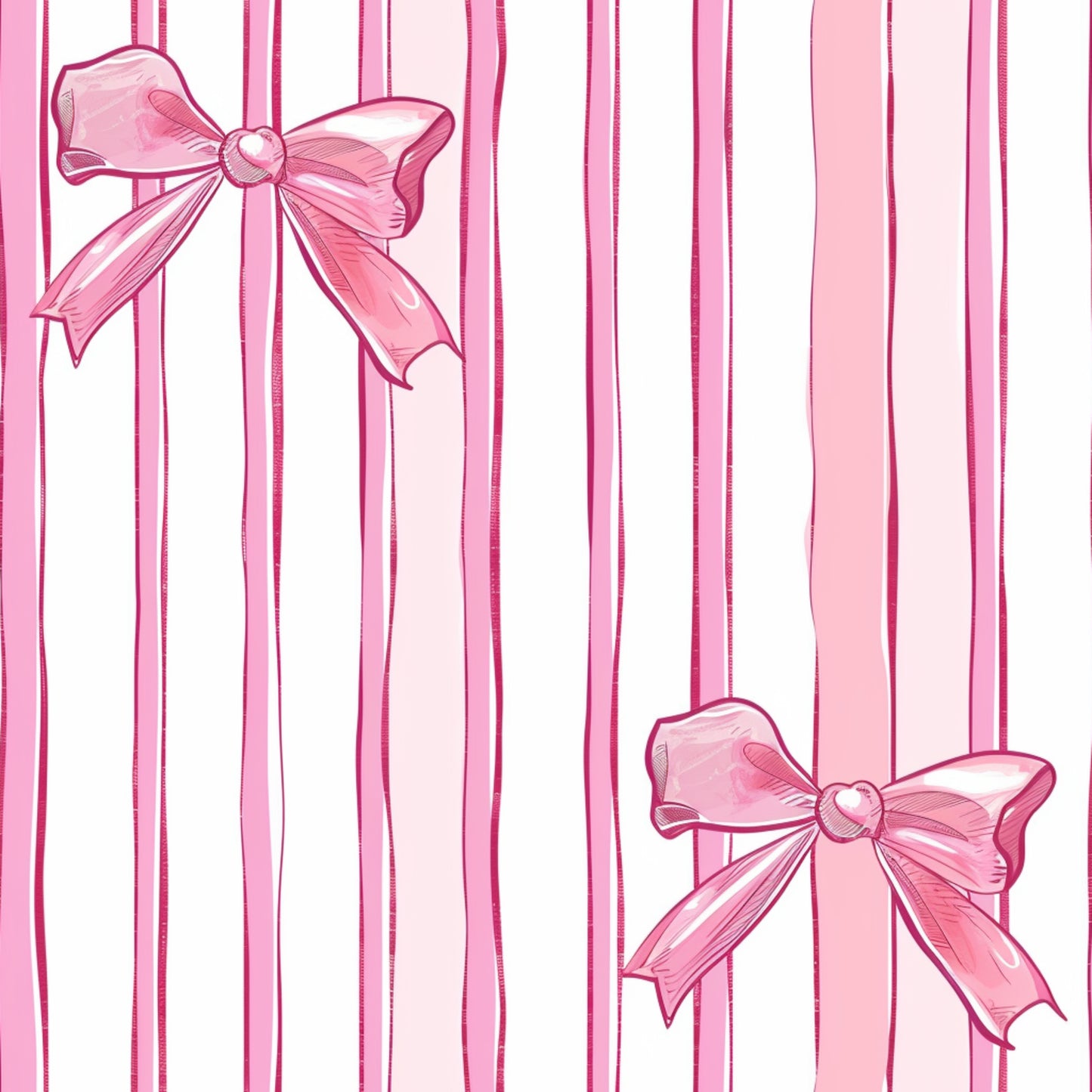 Pattern of pink ribbons and bows on a white background