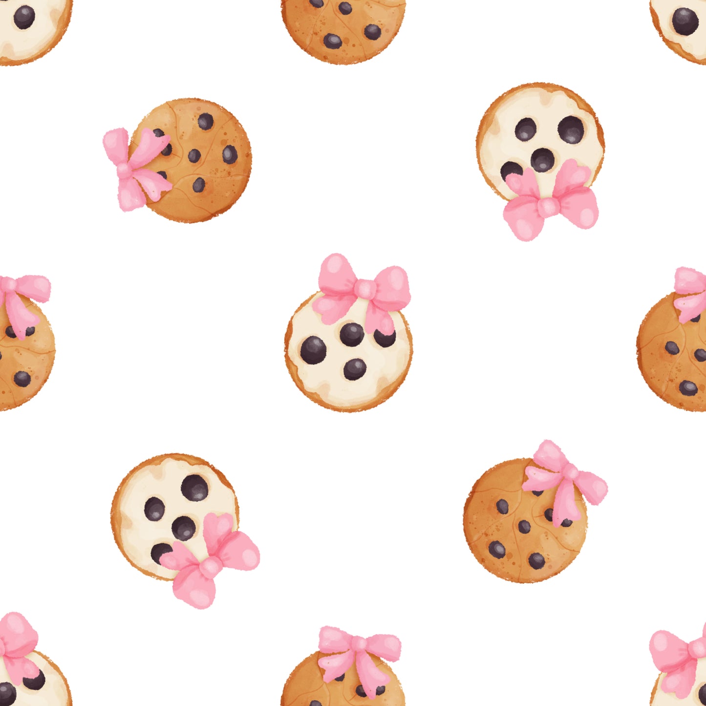 Pattern of cookies with pink bows on a white background