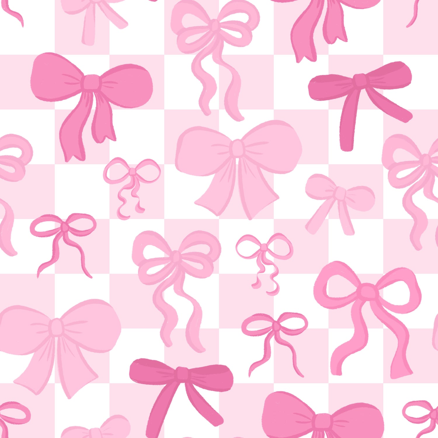 Pattern of pink bows on a pink checkered background