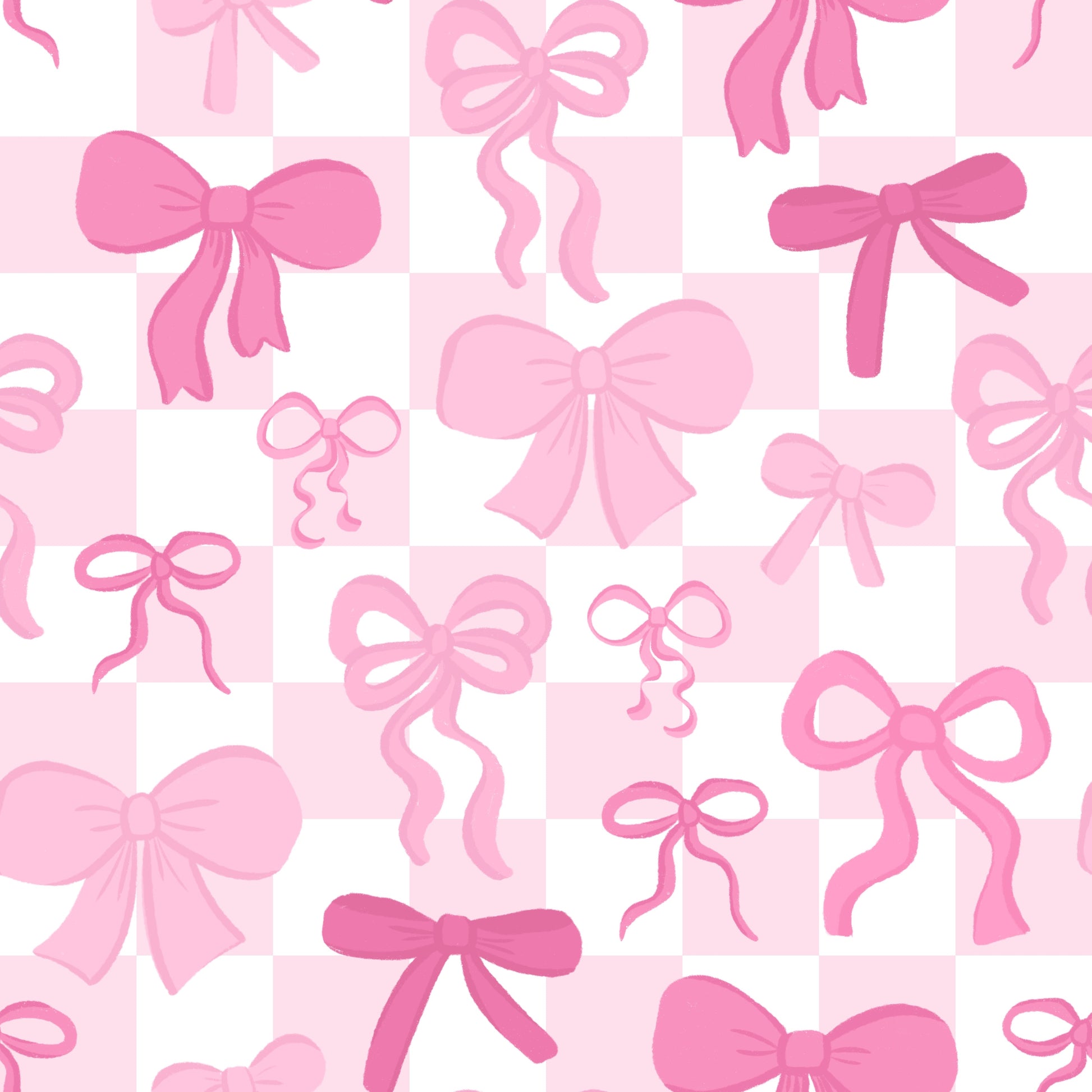 Pattern of pink bows on a pink checkered background