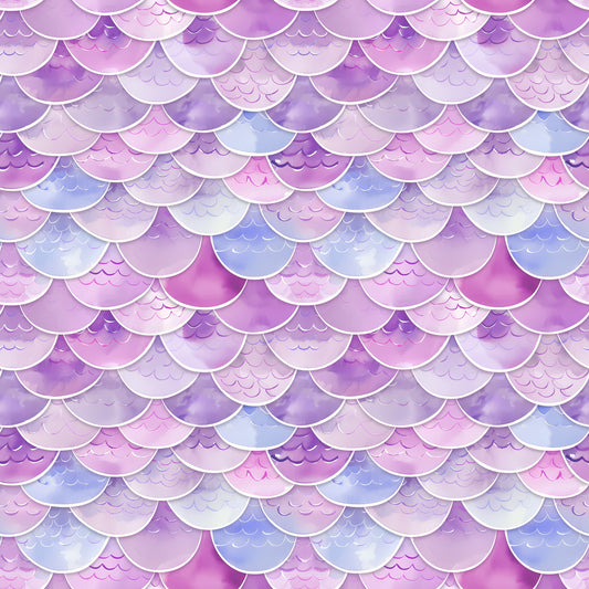 Pattern of purple and blue mermaid scales on a white background