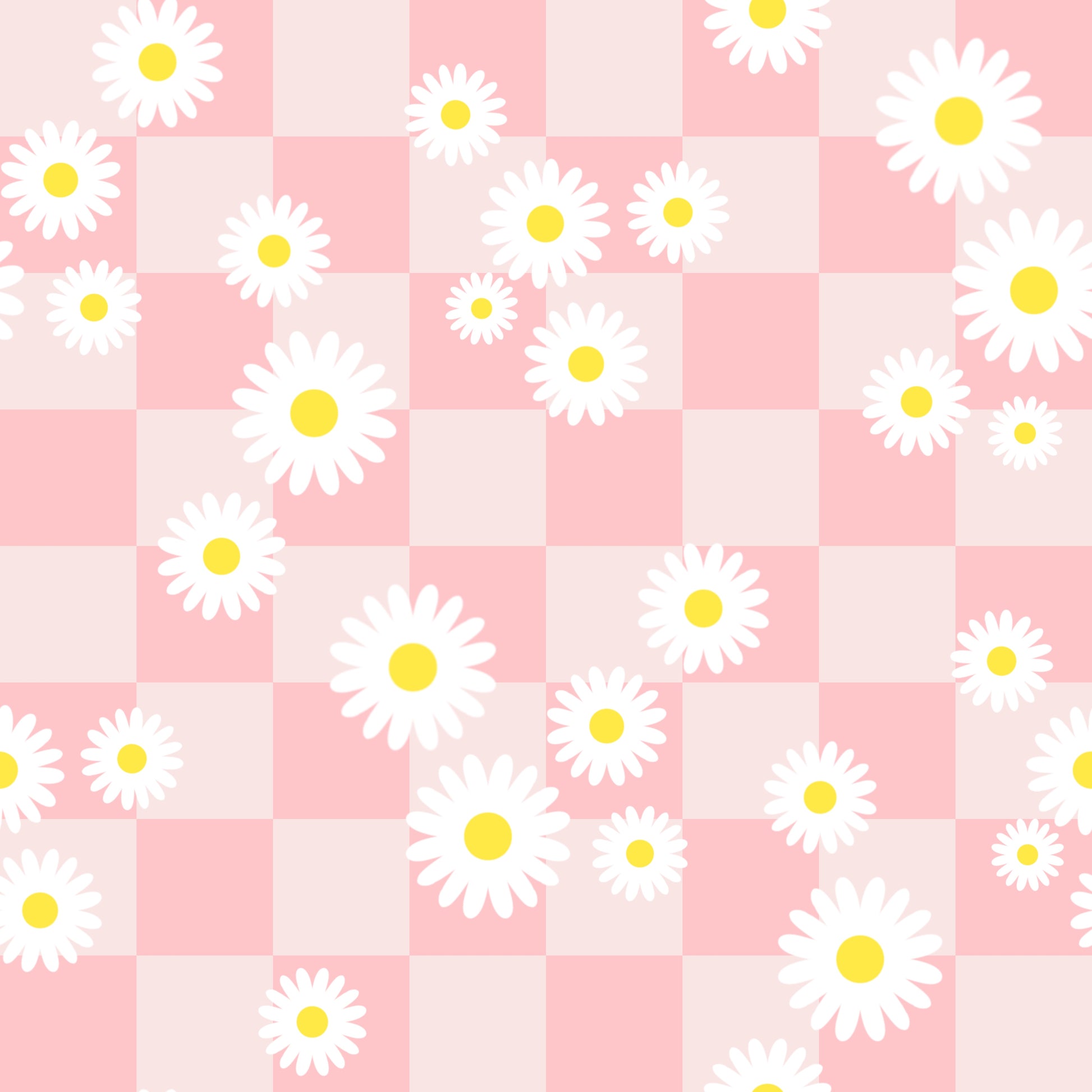 Checkered pattern with daisies on a pink background