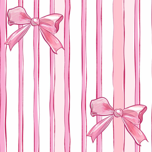 Pattern of pink ribbons and bows on a white background