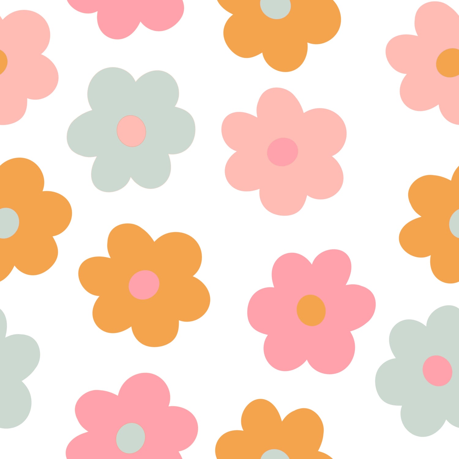 Pattern of colorful flowers on a white background