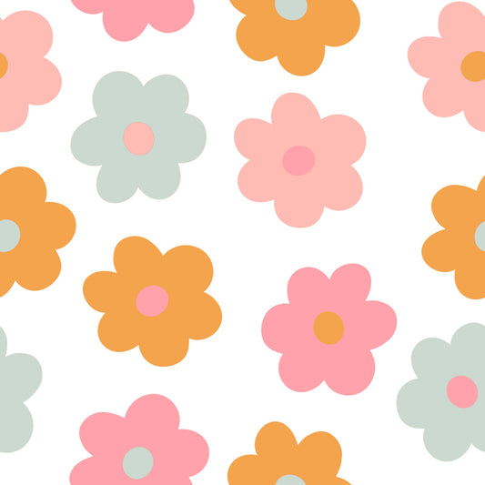 Pattern of colorful flowers on a white background
