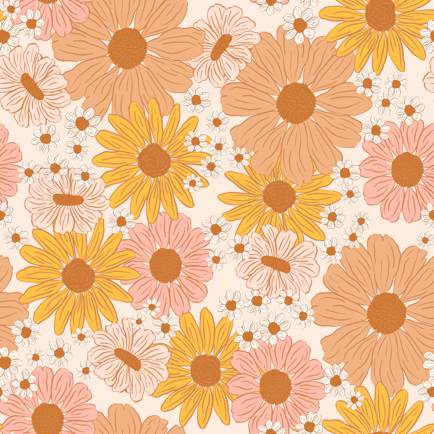 Pattern of colorful flowers on a beige background