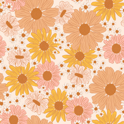 Pattern of colorful flowers on a beige background