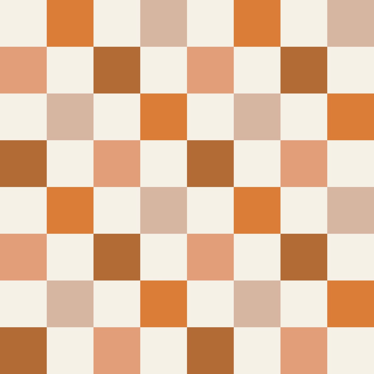 Checkered pattern with brown, orange, and beige squares on a white background