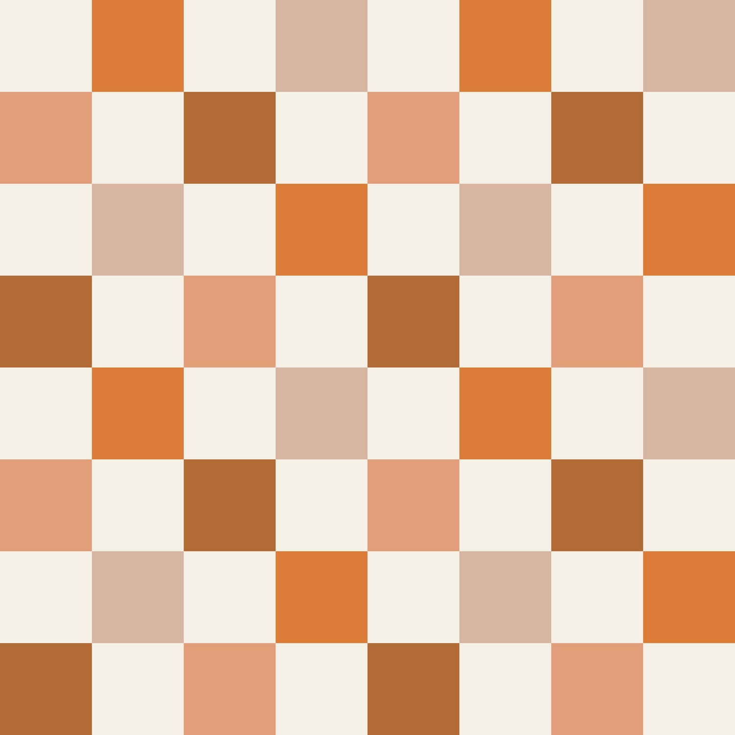 Checkered pattern with brown, orange, and beige squares on a white background