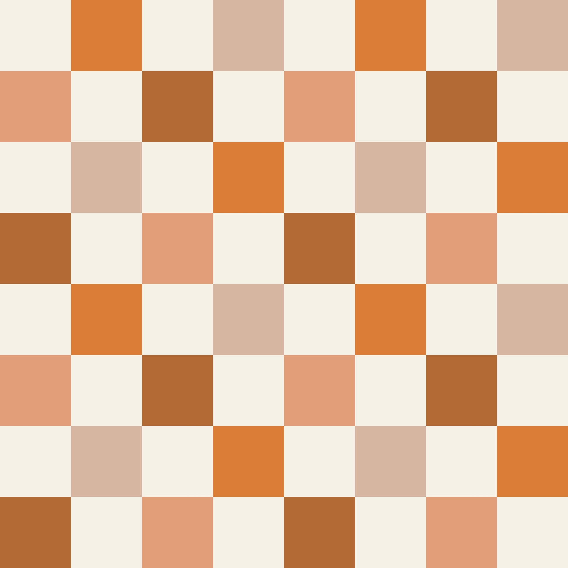 Checkered pattern with brown, orange, and beige squares on a white background