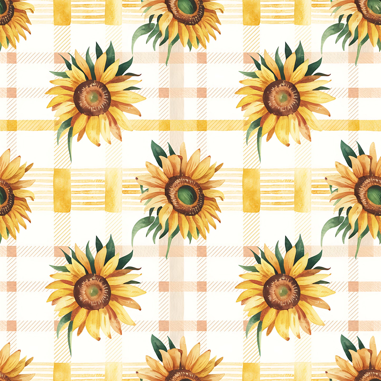 Pattern of sunflowers on a checkered background
