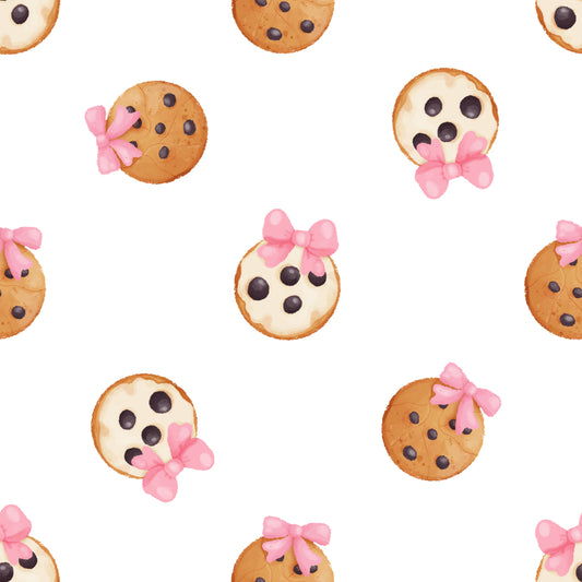 Pattern of cookies with pink bows on a white background