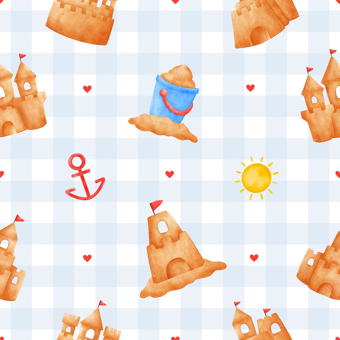 Watercolour Sandcastle – Gingham